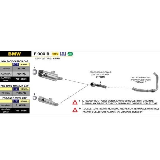 Raccord racing pour BMW F900XR / R 20- Arrow