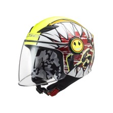 CASCO JET JUNIOR LS2 OF602 FUNNY CRUNCH BLANCO / AMARILLO FLUOR / ROJO