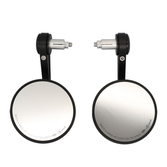 Handlebar-mounted aluminum black approved rearview mirrors.