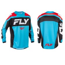 FLY RACING Kinetic SYM T-shirt in blue, red, and black.