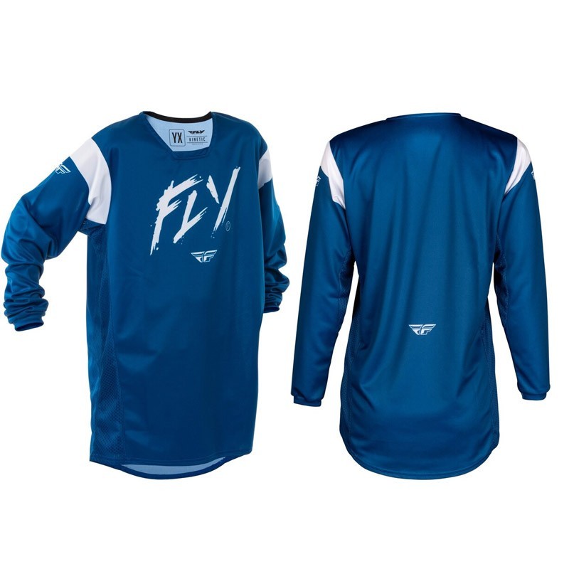 FLY RACING Kinetic Stoke blue and white children's t-shirt