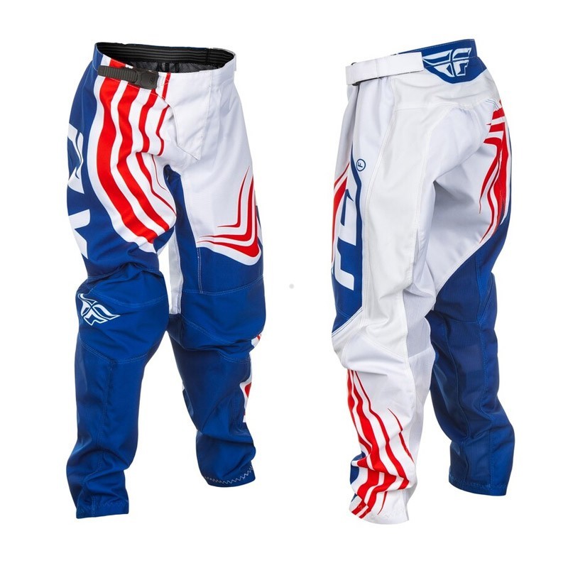 FLY RACING F-16 children's pants white, red, and blue.