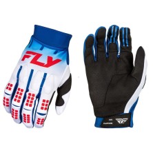 FLY RACING Evolution DST gloves in blue, white, and red.