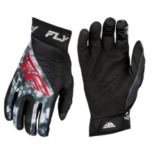 FLY RACING Pro Lite Kryptek gloves in black, red, and gray.