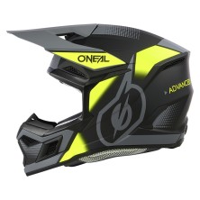 O'Neal 3SRS Vision cross helmet in black, gray, and fluorescent.