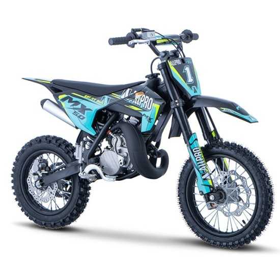 Pitbike enfant Minicross 50cc MX 2T AC roue 12/10 Allpro - Bleu