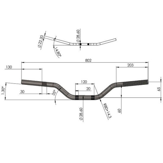 28mm Aluminum Handlebar Noend - gray