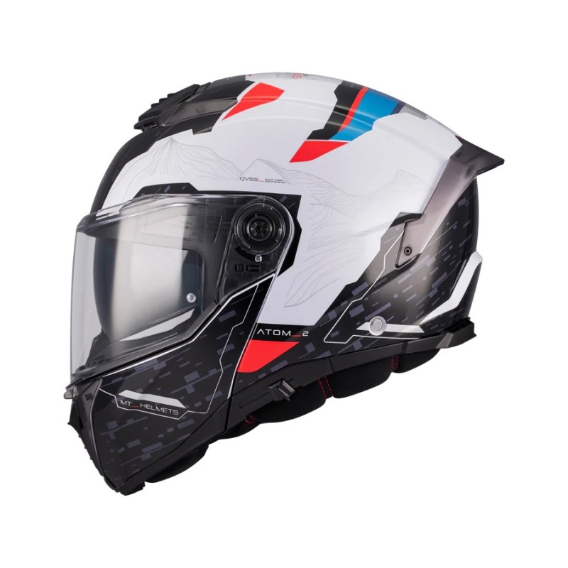Casco modulare MT Helmets Atom 2 Highlands A7, bianco/nero lucido