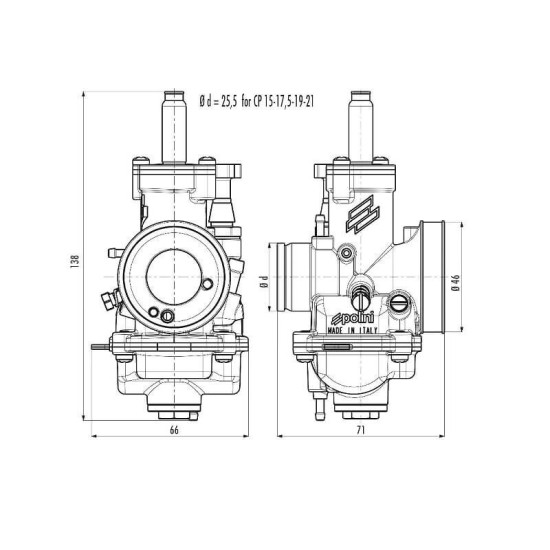 Carburador Polini CP aluminio 15/17.5/19/21