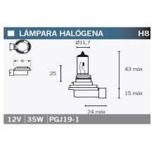 Bombilla H8 12v 35w PGJ19-1 halógena Vicma Bombilla H8 12v 35w PGJ19-1 halógena Vicma