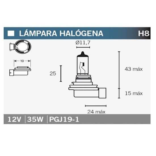 Bombilla H8 12v 35w PGJ19-1 halógena Vicma Bombilla H8 12v 35w PGJ19-1 halógena Vicma