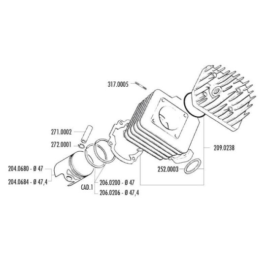 Cilindro Honda SH 50 New hierro 70cc Polini