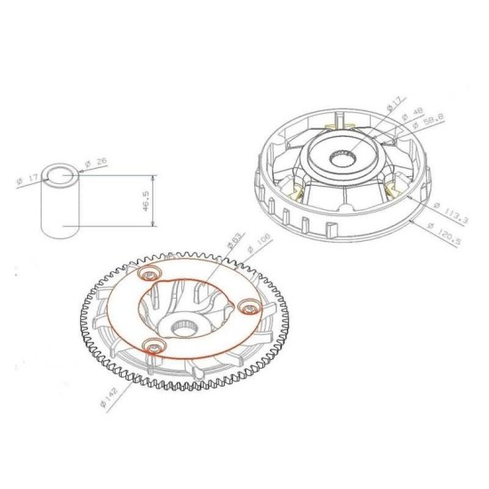 Variateur Piaggio 125/150 complet moteur Leader avec ventilateur