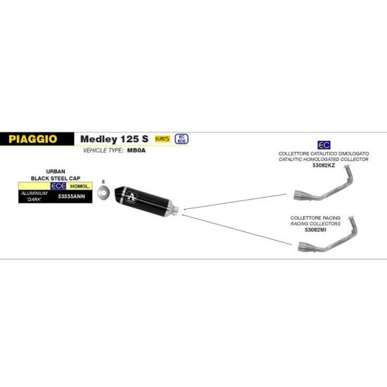 Colector Racing Arrow para Piaggio Medley 125/ 150 20-