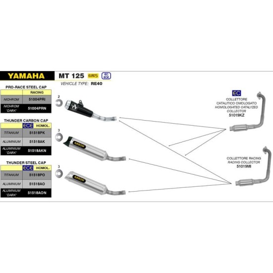Collecteur homologué catalysé Arrow pour Yamaha YZF R 125 / MT 125 21-