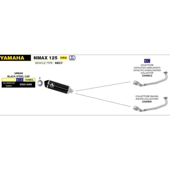 Collecteur catalysé homologué Arrow pour Yamaha N-Max 125 / 155 17-