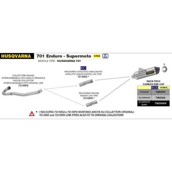 Silenciador exhaust homologado Race-Tech aluminio negro para Husqvarna 701 Enduro / Supermoto 17- Arrow
